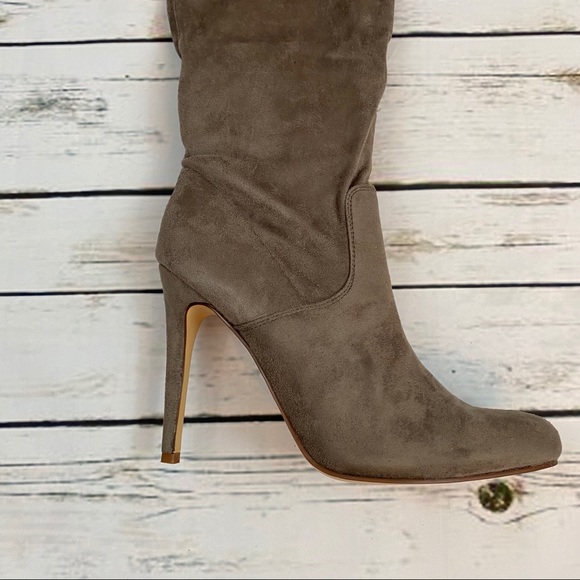 Taupe Over-the-Knee Stiletto Heeled Boot - Picture 11 of 16